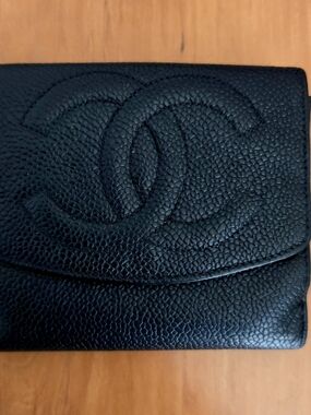 Chanel Black Caviar Leather Wallet, Quilted CC Logo
